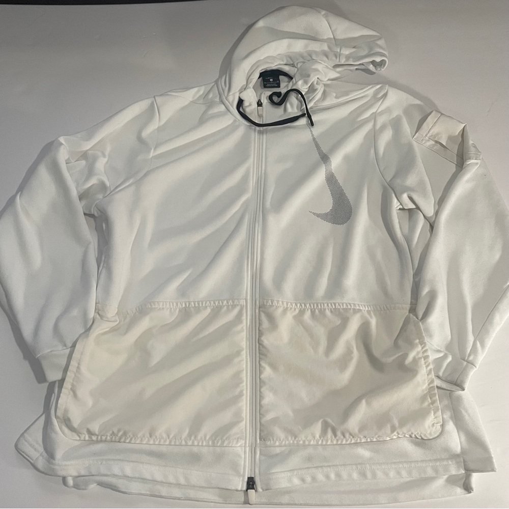 XL White NIKE swoosh zip up hoodie 100% polyester